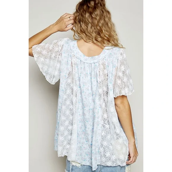 POL Light Blue Lace Blouse - Picture 2 of 6